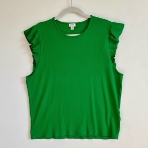 J. Crew Vibrant Green Ribbed Tank Top with Ruffle Sleeves Size 2X